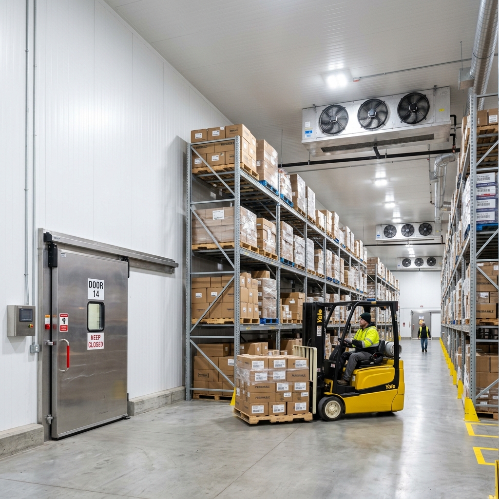 Industrial cold storage room with insulated panel walls