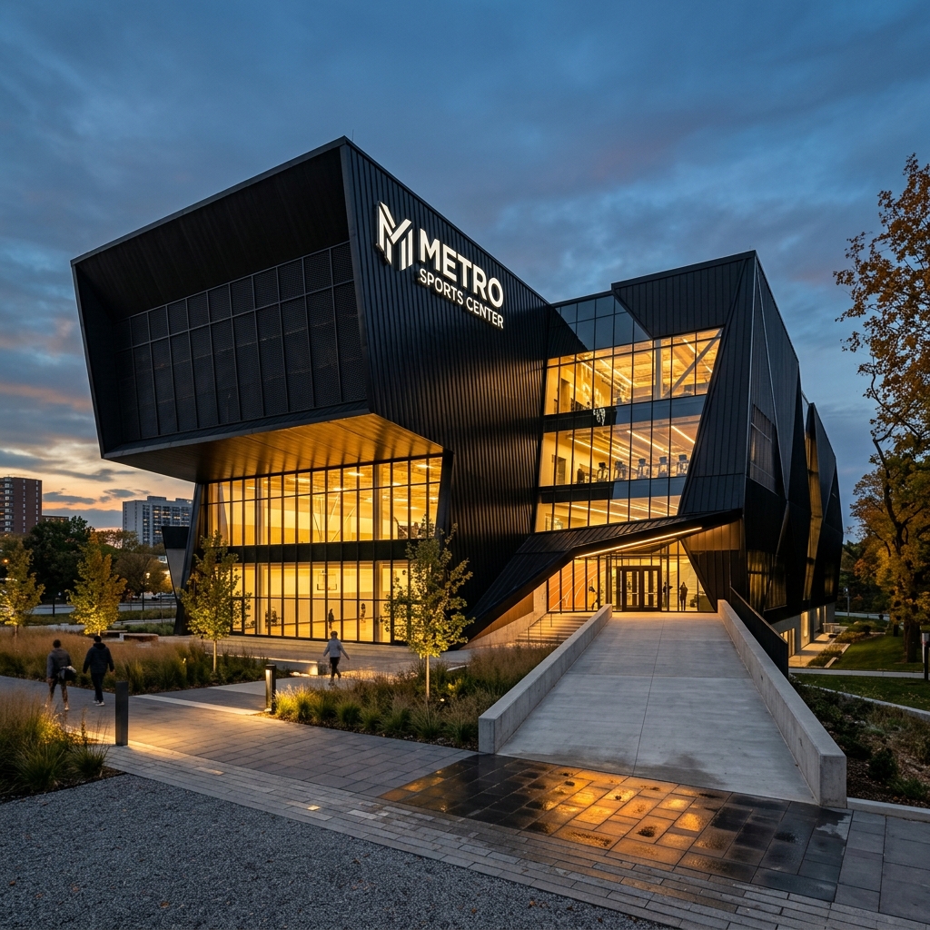Structural steel frame sports center exterior paneling